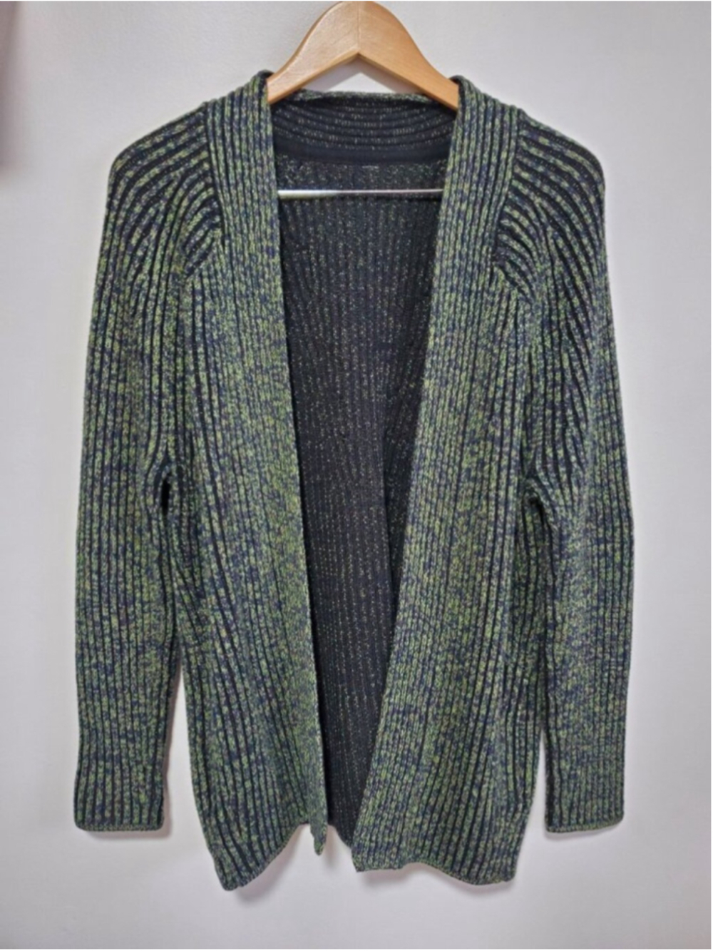 LULULEMON Cotton-Cashmere Blend Sweater Wrap Cardigan Green Sz 6 Ribbed Knit - Picture 2 of 10